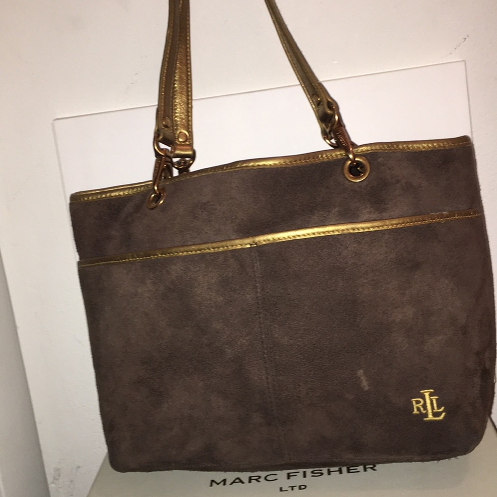 Ralph Lauren Suede Two Strap Brown and Gold Purse